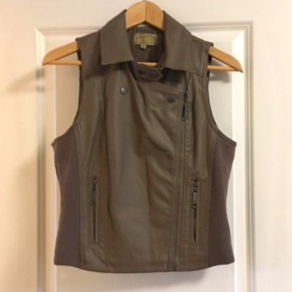 Y2K Espresso Brown Vegan Faux Leather Moto Vest Biker Core Ashley Medium M